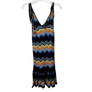 French Connection Crochet Knit Dress 6 Chevron Rainbow Blue Black Sleeveless
